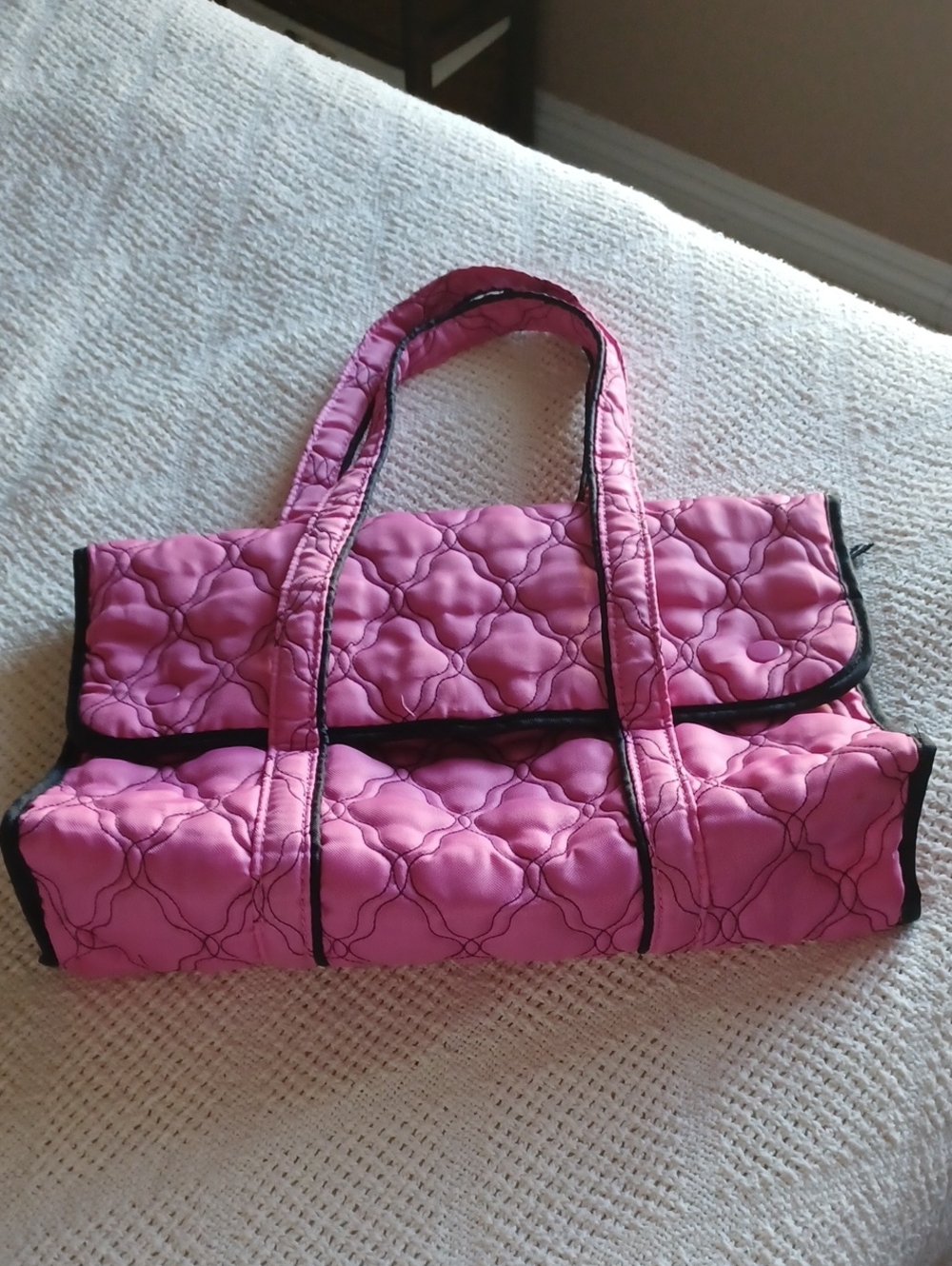 Pink Quilted Tote Bag with Black Trim - Women